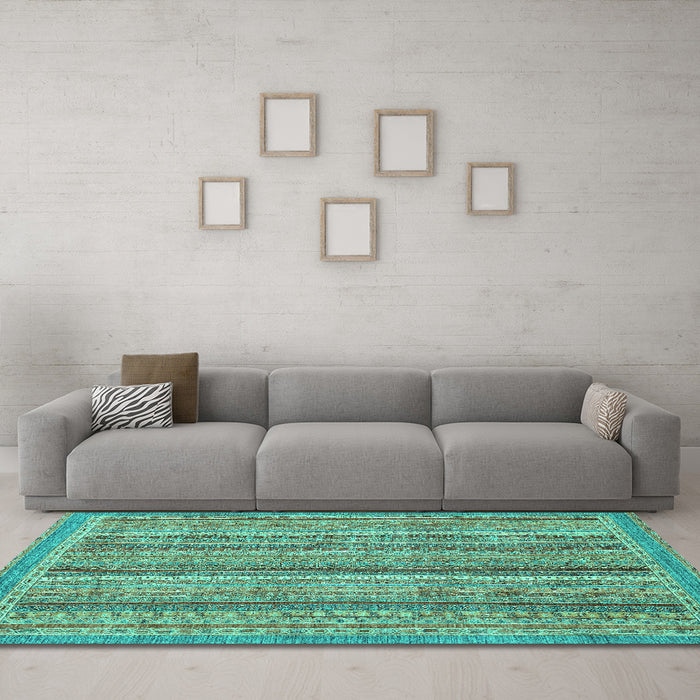 Machine Washable Oriental Turquoise Modern Area Rugs in a Living Room,, wshabs2401turq