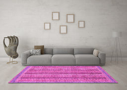 Machine Washable Oriental Pink Modern Rug in a Living Room, wshabs2401pnk