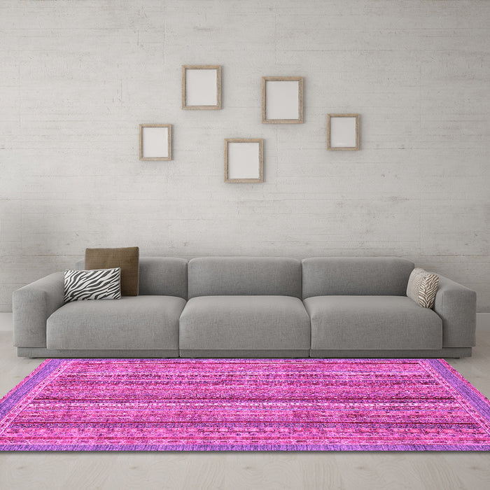 Machine Washable Oriental Pink Modern Rug in a Living Room, wshabs2401pnk
