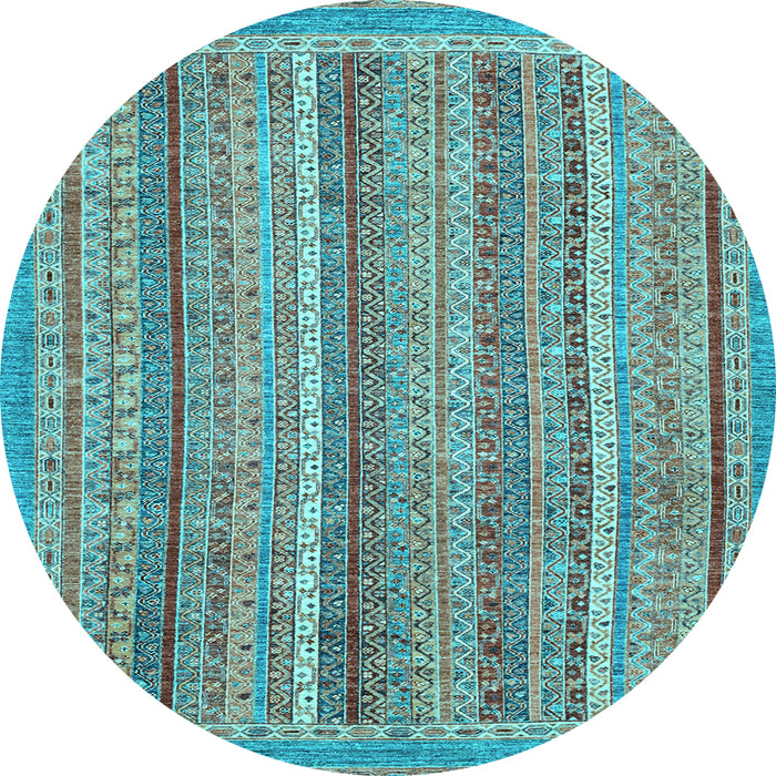 Round Machine Washable Oriental Light Blue Modern Rug, wshabs2401lblu