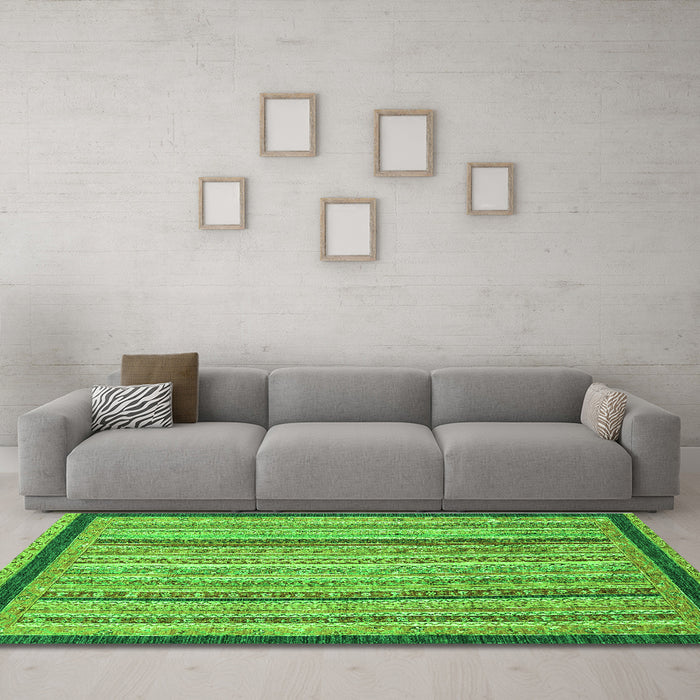 Machine Washable Oriental Green Modern Area Rugs in a Living Room,, wshabs2402grn
