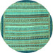 Round Machine Washable Oriental Turquoise Modern Area Rugs, wshabs2402turq