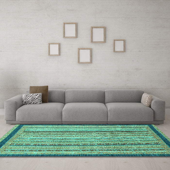 Machine Washable Oriental Turquoise Modern Area Rugs in a Living Room,, wshabs2402turq