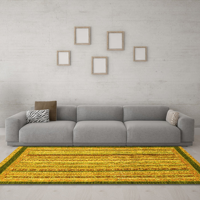 Machine Washable Oriental Yellow Modern Rug in a Living Room, wshabs2402yw