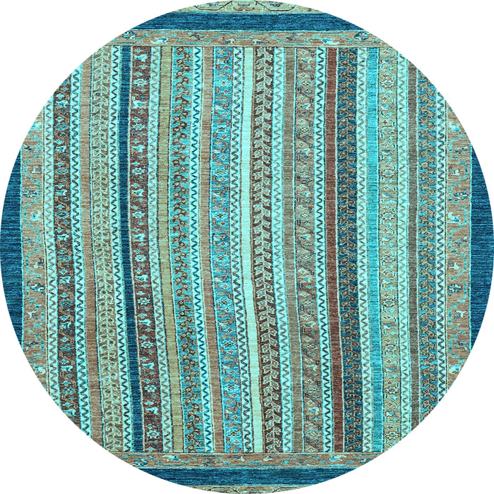 Round Machine Washable Oriental Light Blue Modern Rug, wshabs2402lblu