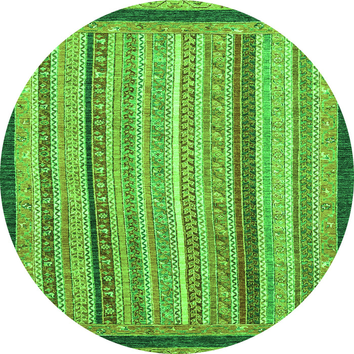 Round Machine Washable Oriental Green Modern Area Rugs, wshabs2402grn