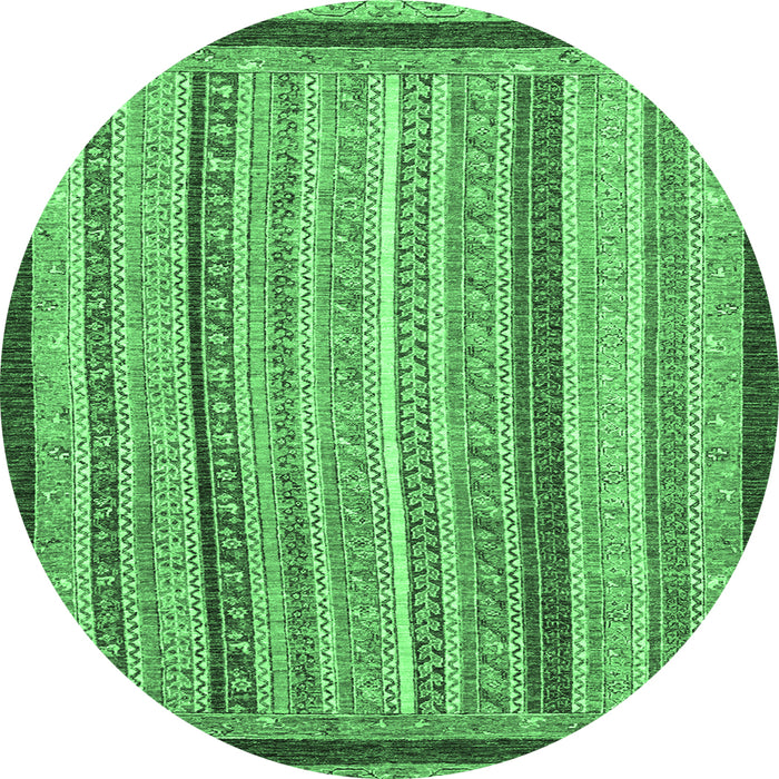 Round Machine Washable Oriental Emerald Green Modern Area Rugs, wshabs2402emgrn