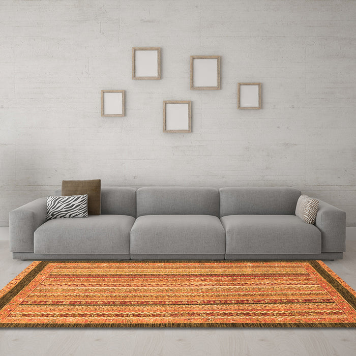 Machine Washable Oriental Orange Modern Area Rugs in a Living Room, wshabs2402org
