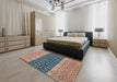 Abstract Sand Brown Oriental Rug in a Bedroom, abs2403