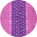 Round Machine Washable Oriental Pink Modern Rug, wshabs2403pnk