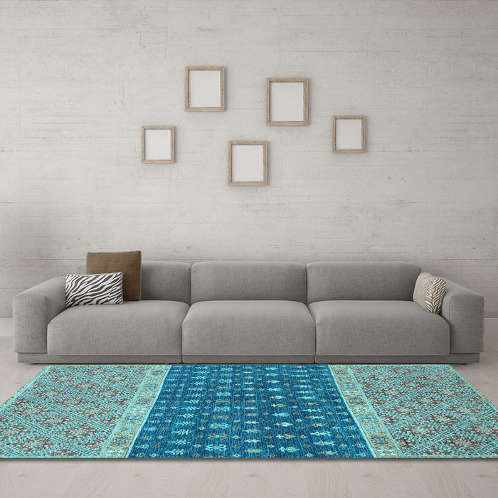 Machine Washable Oriental Light Blue Modern Rug in a Living Room, wshabs2403lblu