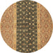 Round Machine Washable Oriental Brown Modern Rug, wshabs2403brn