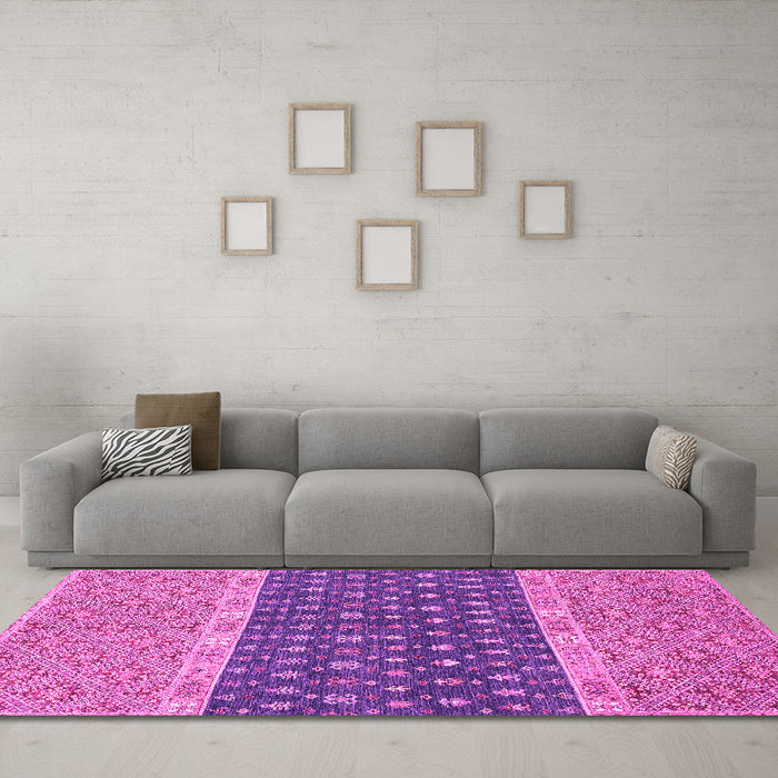 Machine Washable Oriental Pink Modern Rug in a Living Room, wshabs2403pnk