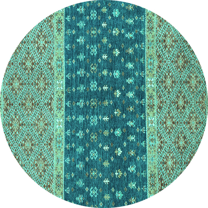 Round Machine Washable Oriental Turquoise Modern Area Rugs, wshabs2403turq
