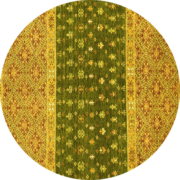 Round Machine Washable Oriental Yellow Modern Rug, wshabs2403yw