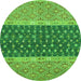 Round Machine Washable Oriental Green Modern Area Rugs, wshabs2403grn