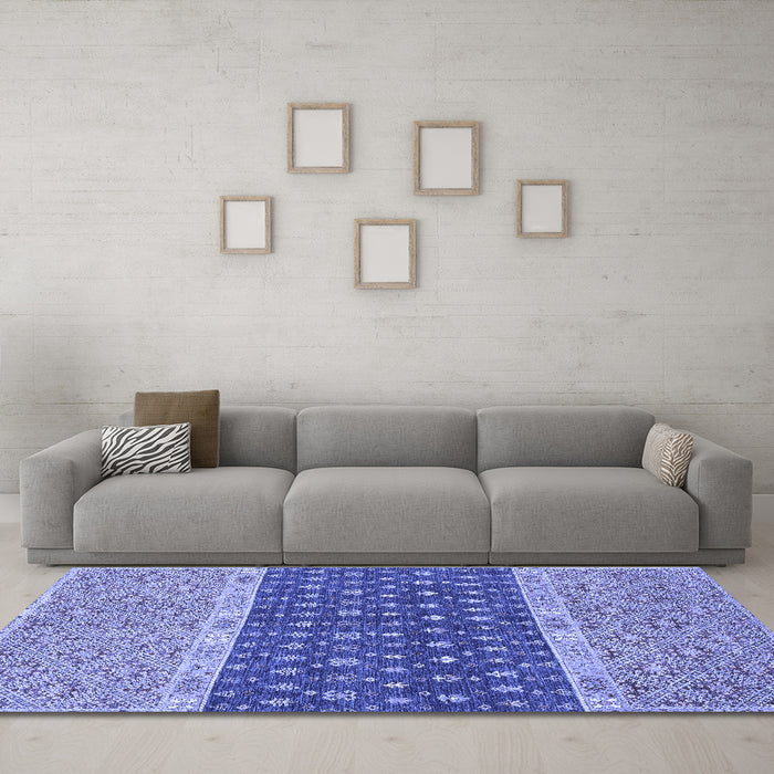 Machine Washable Oriental Blue Modern Rug in a Living Room, wshabs2403blu
