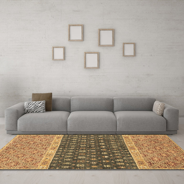 Machine Washable Oriental Brown Modern Rug in a Living Room,, wshabs2403brn