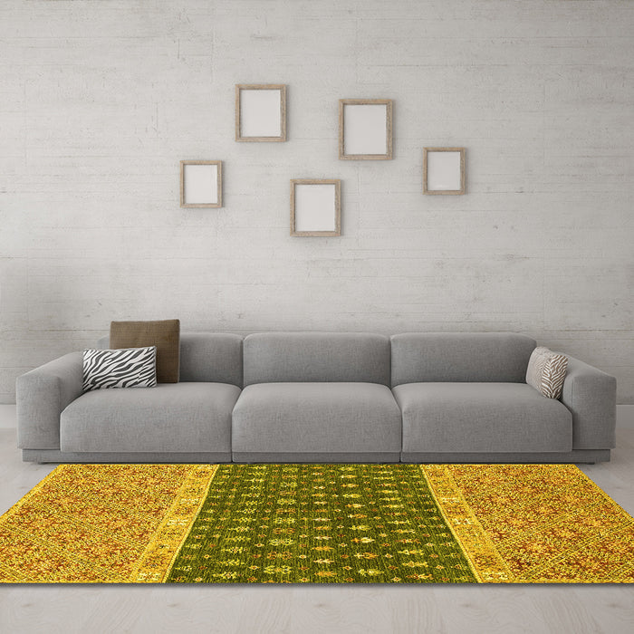 Machine Washable Oriental Yellow Modern Rug in a Living Room, wshabs2403yw