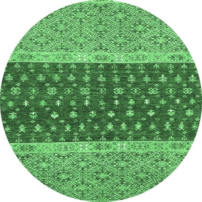 Round Machine Washable Oriental Emerald Green Modern Area Rugs, wshabs2403emgrn