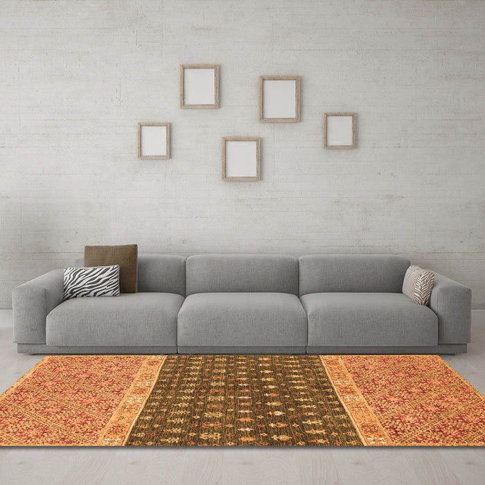 Machine Washable Oriental Orange Modern Area Rugs in a Living Room, wshabs2403org
