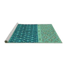 Sideview of Machine Washable Oriental Turquoise Modern Area Rugs, wshabs2403turq