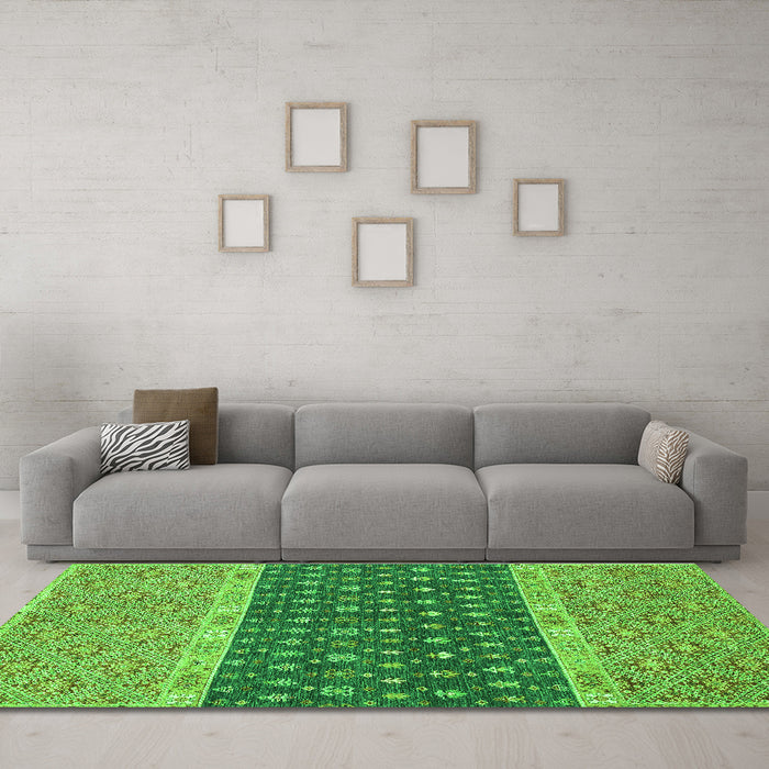 Machine Washable Oriental Green Modern Area Rugs in a Living Room,, wshabs2403grn
