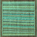 Square Machine Washable Oriental Turquoise Modern Area Rugs, wshabs2404turq