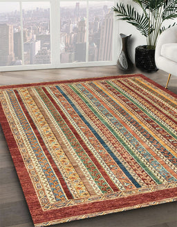 Abstract Brownish Green Oriental Rug in Family Room, abs2404