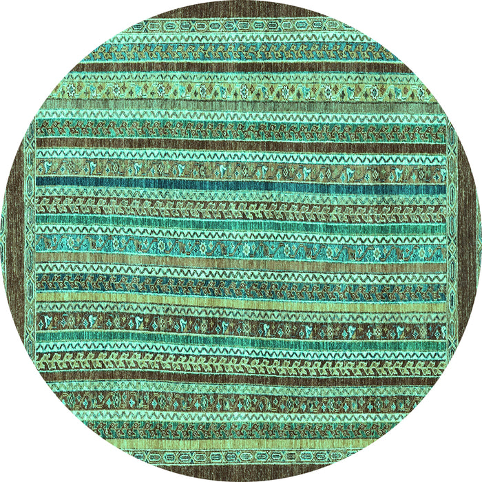 Round Machine Washable Oriental Turquoise Modern Area Rugs, wshabs2404turq