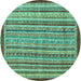 Round Machine Washable Oriental Turquoise Modern Area Rugs, wshabs2404turq