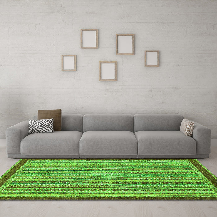 Machine Washable Oriental Green Modern Area Rugs in a Living Room,, wshabs2404grn