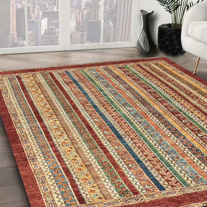 Machine Washable Abstract Brown Green Rug in a Family Room, wshabs2404