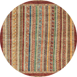 Round Abstract Brownish Green Oriental Rug, abs2404