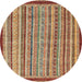 Round Abstract Brownish Green Oriental Rug, abs2404