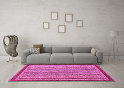 Machine Washable Oriental Pink Modern Rug in a Living Room, wshabs2404pnk