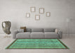 Machine Washable Oriental Turquoise Modern Area Rugs in a Living Room,, wshabs2404turq