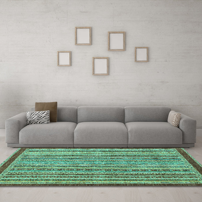 Machine Washable Oriental Turquoise Modern Area Rugs in a Living Room,, wshabs2404turq
