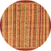 Round Machine Washable Oriental Orange Modern Area Rugs, wshabs2404org