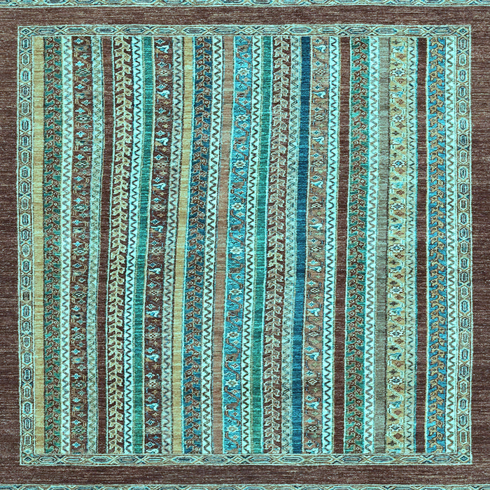 Square Machine Washable Oriental Light Blue Modern Rug, wshabs2404lblu