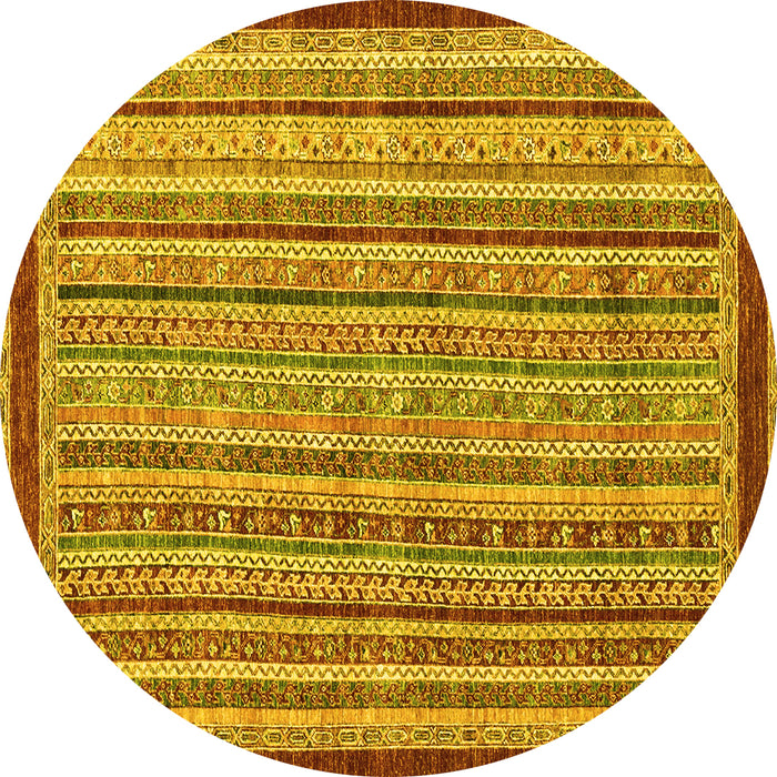 Round Machine Washable Oriental Yellow Modern Rug, wshabs2404yw
