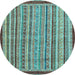 Round Machine Washable Oriental Light Blue Modern Rug, wshabs2404lblu