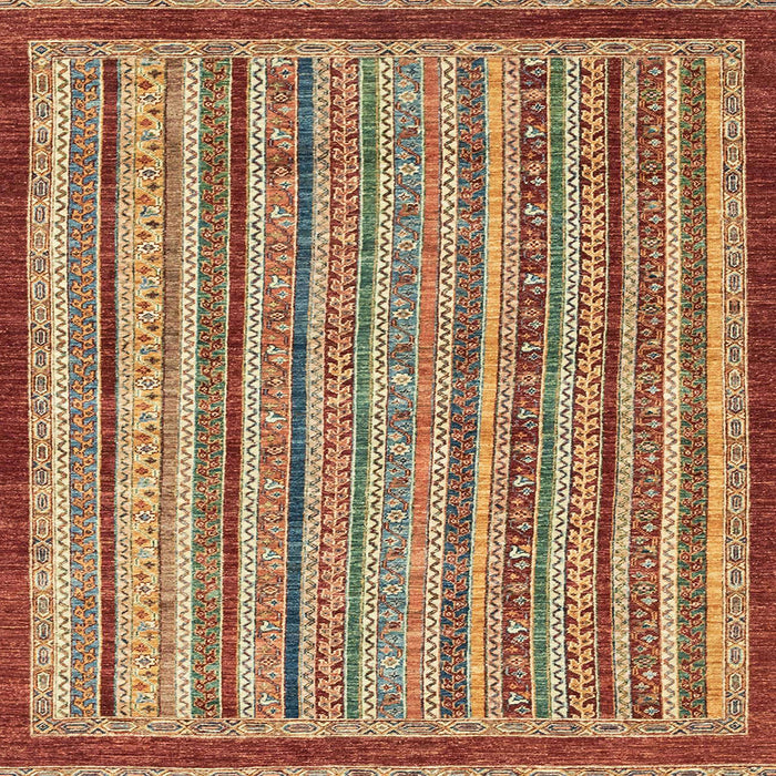 Square Abstract Brownish Green Oriental Rug, abs2404