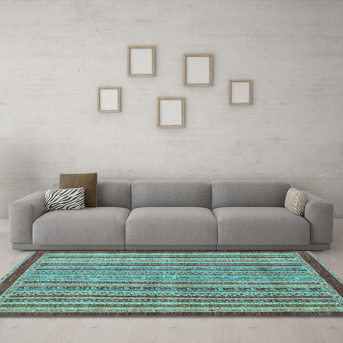 Machine Washable Oriental Light Blue Modern Rug in a Living Room, wshabs2404lblu