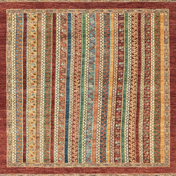 Square Machine Washable Abstract Brown Green Rug, wshabs2404