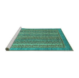 Sideview of Machine Washable Oriental Turquoise Modern Area Rugs, wshabs2405turq