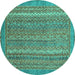 Round Machine Washable Oriental Turquoise Modern Area Rugs, wshabs2405turq