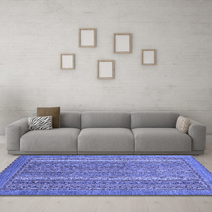 Machine Washable Oriental Blue Modern Rug in a Living Room, wshabs2405blu