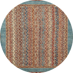 Round Machine Washable Abstract Green Rug, wshabs2405
