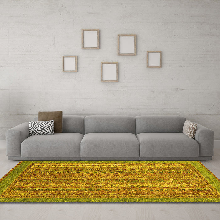 Machine Washable Oriental Yellow Modern Rug in a Living Room, wshabs2405yw